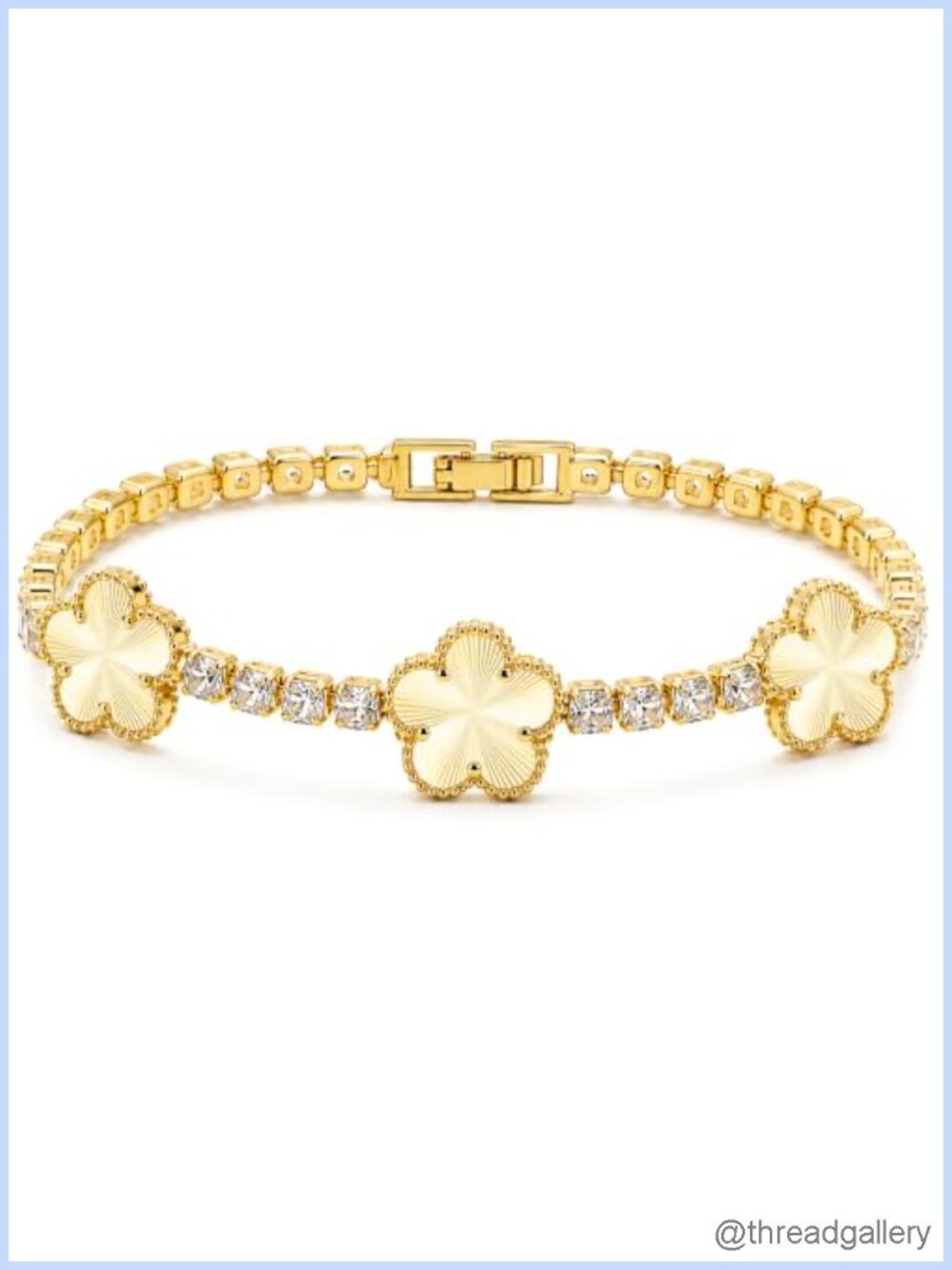 14K Gold Plated Tennis Bracelet for Women, Hypoallergenic CZ Clover Charm